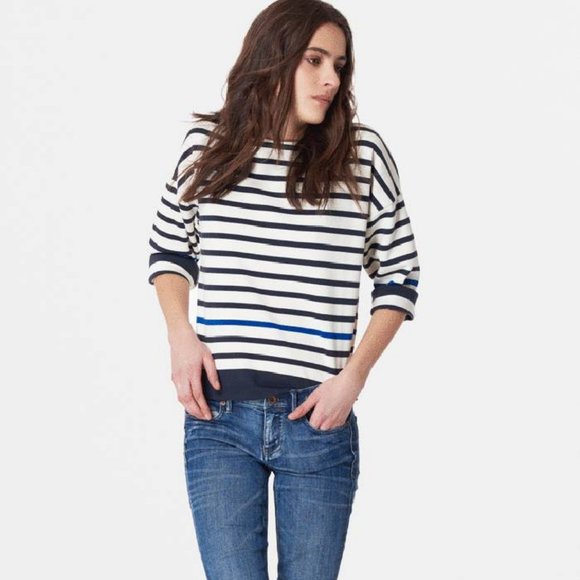 La Ligne French Navy Striped 100% Cotton Tee - Size Large - Picture 1 of 9